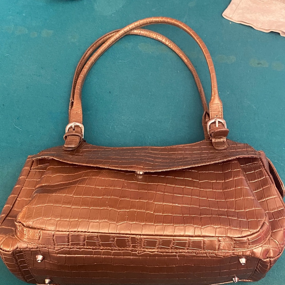 Maxx New York Brown Crocodile-Embossed Shoulder Bag